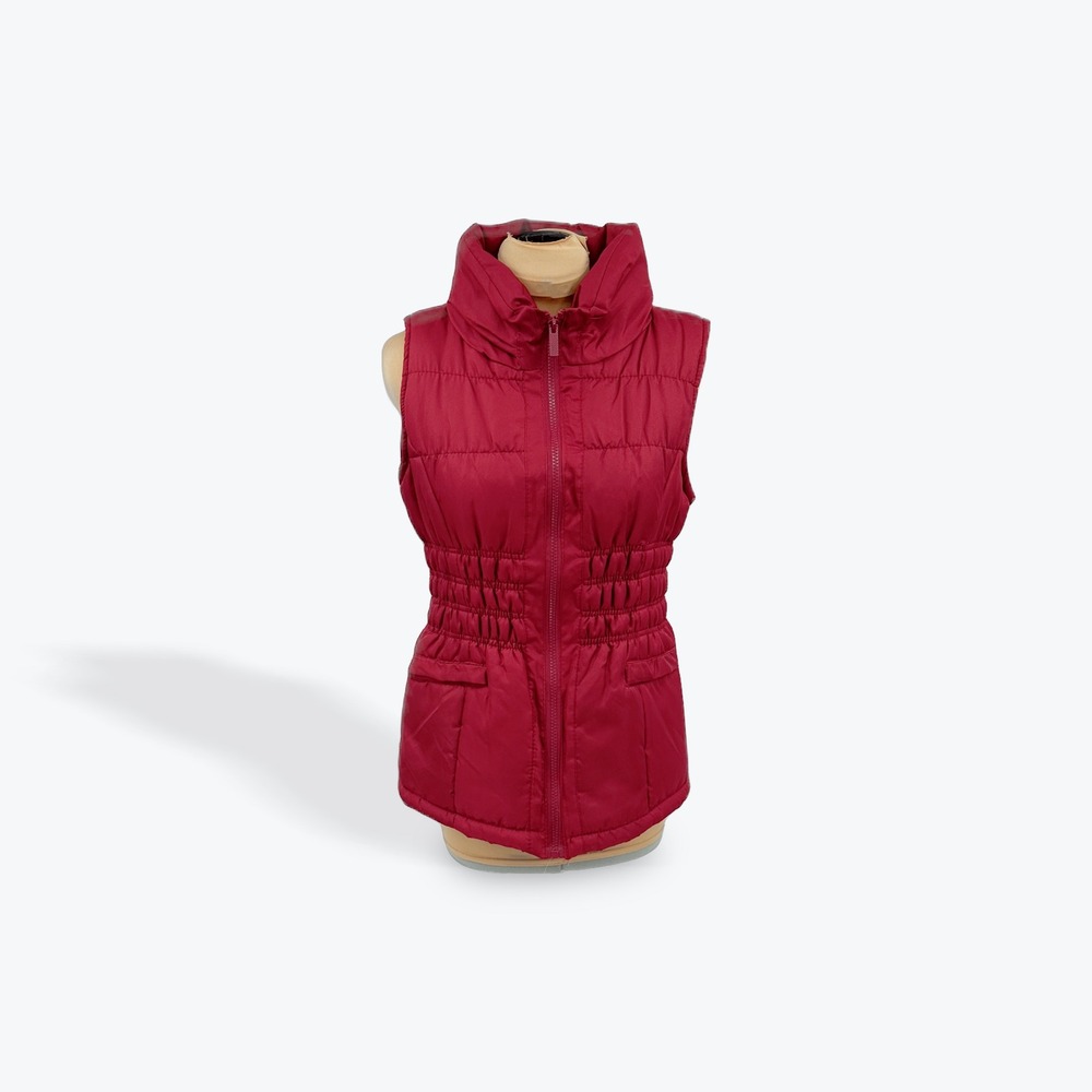 Womens Puffer Vest Mountain Lake Sleeveless‎ Quilted Padded Burgundy Small
